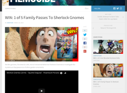 Win 1 of 5 Family Passes To Sherlock Gnomes