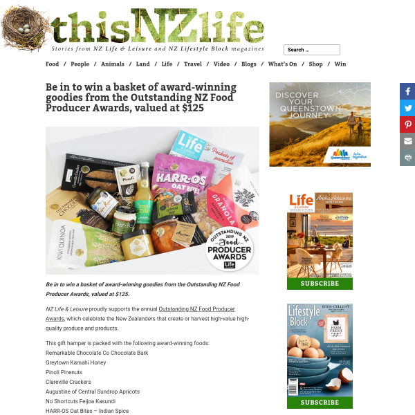 Win a basket of award-winning goodies from the Outstanding NZ Food Producer Awards