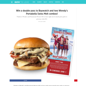 Win a double pass to Baywatch and two Wendy's Portabella Swiss Melt combos