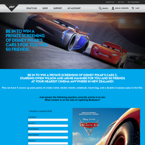 Win a private screening of Disney Pixar's Cars 3 for you and 50 friends