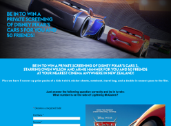 Win a private screening of Disney Pixar's Cars 3 for you and 50 friends