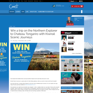 Win a trip on the Northern Explorer to Chateau Tongariro with Kiwirail Scenic Journeys