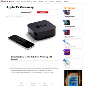 Win an Apple TV (32GB/4th Gen)