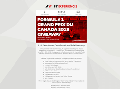 Win an F1 Experience at the 2018 Grand Prix Du Canada for 2