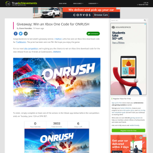 Win an Xbox One Code for ONRUSH