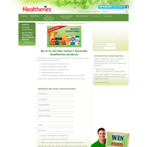 Win Dan Carter's favourite Healtheries products