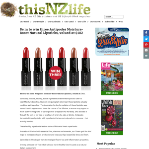 Win three Antipodes Moisture-Boost Natural Lipsticks
