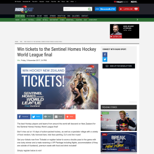 Win tickets to the Sentinel Homes Hockey World League final
