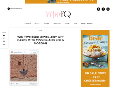 Win two $500 jewellery gift cards with Miss FQ and Zoe & Morgan