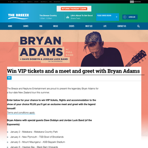 Win VIP tickets and a meet and greet with Bryan Adams