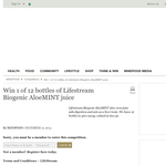 Win 1 of 12 bottles of Lifestream Biogenic AloeMINT juice
