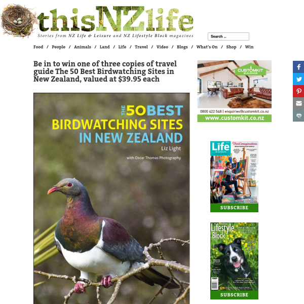 Win 1 of 3 copies of travel guide The 50 Best Birdwatching Sites in New Zealand