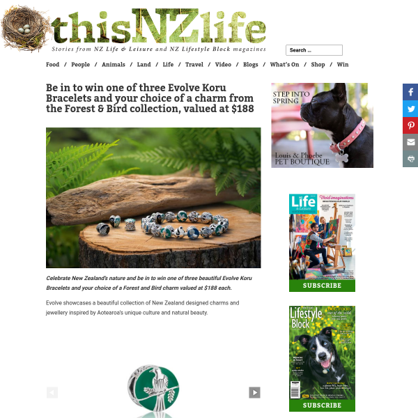 Win 1 of 3 Evolve Koru Bracelets and your choice of a charm from the Forest and Bird collection