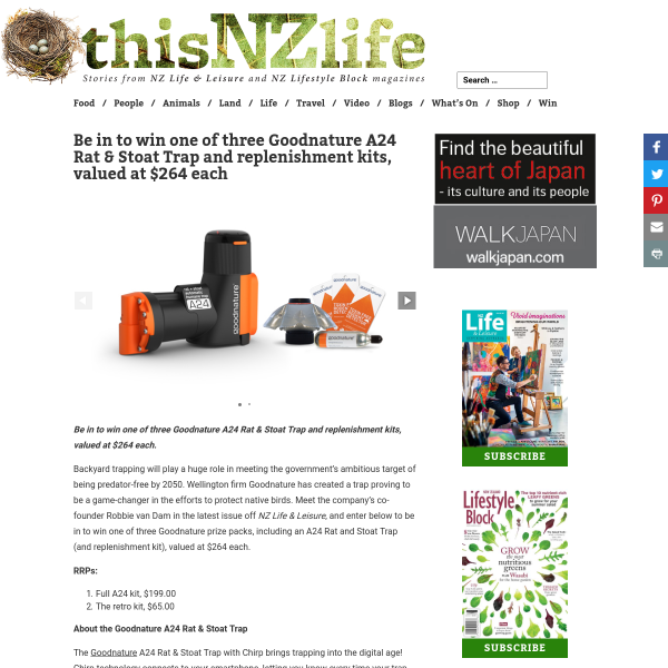 Win 1 of 3 Goodnature A24 Rat and Stoat Trap and replenishment kits