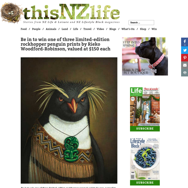 Win 1 of 3 limited-edition rockhopper penguin prints by Rieko Woodford-Robinson