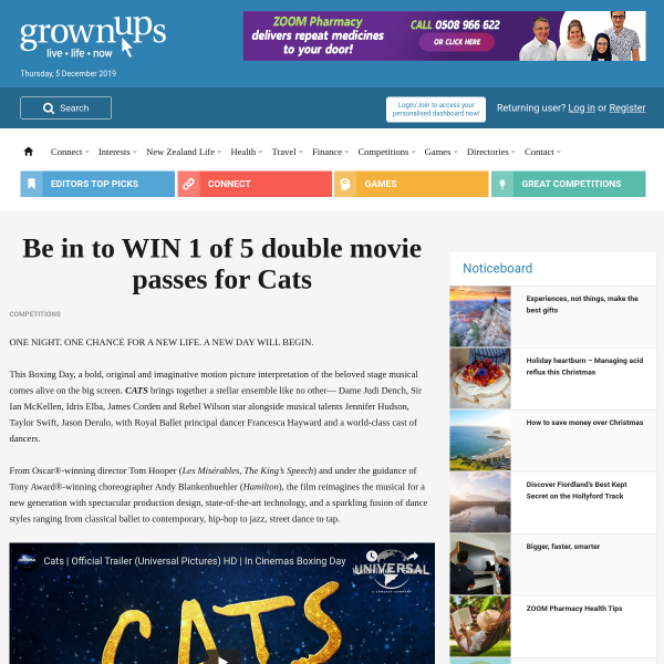 Win 1 of 5 double movie passes for Cats