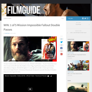 Win 1 of 5 Mission Impossible Fallout Double Passes