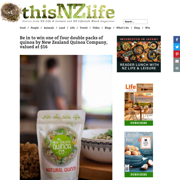 Win 1 of  double packs of Quinoa by New Zealand Quinoa Company