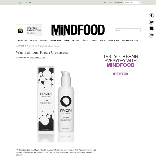 Win 1 of four Priori Cleansers