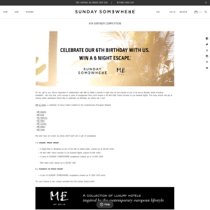 Win a 6 Night Bed & Breakfast at Any of The ME by Meli? Hotels Plus a $1000 USD Travel Voucher and 6 Pairs of Sunglasses