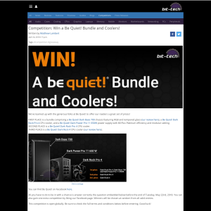 Win a be quiet! Chassis/PSU/Cooler Bundle or 1 of 2 Dark Rock 4 Coolers