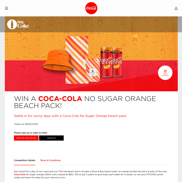 Win a Coca-Cola No Sugar Orange Beach Pack
