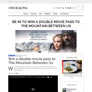 Win a double movie pass to The Mountain Between Us