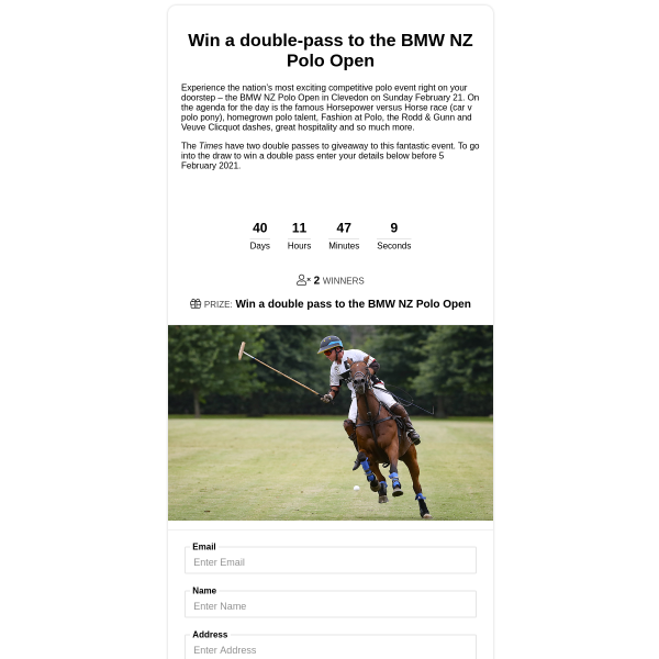 Win a double-pass to the BMW NZ Polo Open