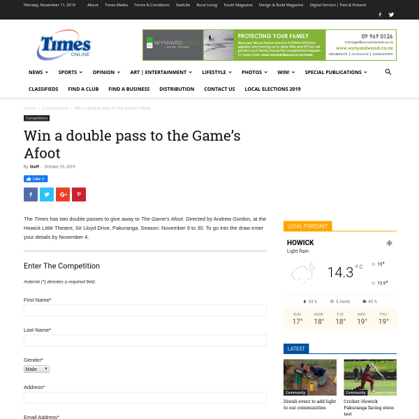 Win a double pass to the Game’s Afoot