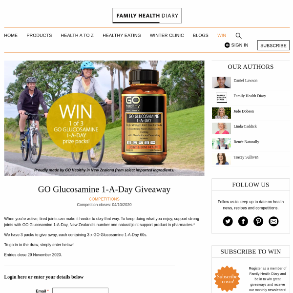 Win a GO Glucosamine 1-A-Day Giveaway