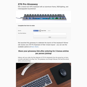 Win a Kono Z70 Pro Mechanical Keyboard