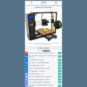 Win a Lulzbot Taz 6 3D Printer