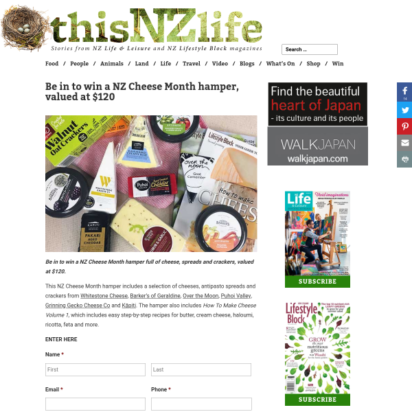 Win a NZ Cheese Month hamper