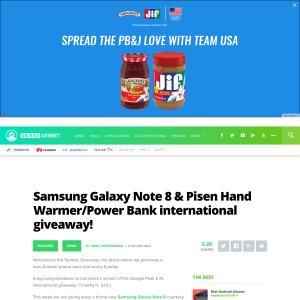 Win a Samsung Galaxy Note8 Bundle or 1 of 2 Power Banks