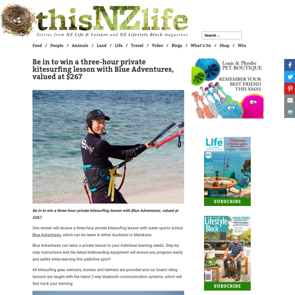 Win a three-hour private kitesurfing lesson with Blue Adventures