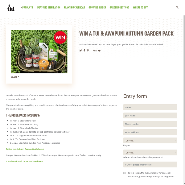 Win a Tui and Awapuni Autumn Garden Pack