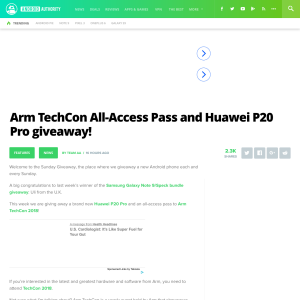 Win an Arm TechCon All Access Pass and Huawei P20 Pro