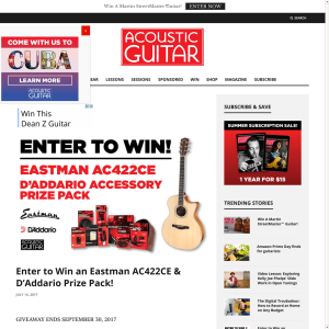 Win an Eastman AC422CE Acoustic-Electric Guitar & D'Addario Accessory Pack
