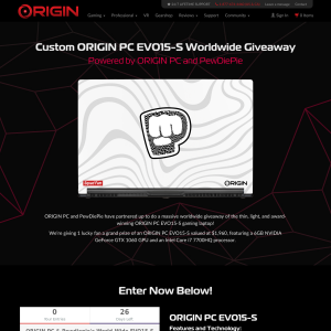 Win an ORIGIN PC EVO15-S Gaming Laptop