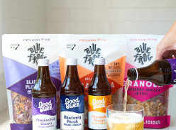 Win Blue Frog Breakfast Cereal and Good Buzz Tropical Mix Case Kombucha 12 Pack