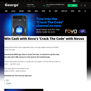 Win Cash with Rova's Crack The Code with Novus - Georgefm NZ