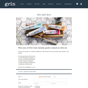Win one of five Grin family packs! - Grin Natural