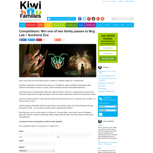 Win one of two family passes to Bug Lab + Auckland Zoo