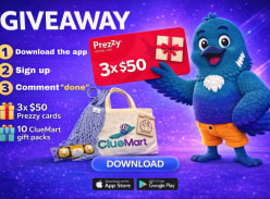 Win 1 of 3 $50 Prezzy Cards or 1 of 10 Cluemart Gift Packs - ClueMart App