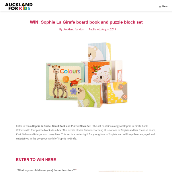 Win Sophie La Girafe board book and puzzle block set