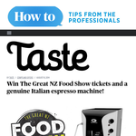 Win The Great NZ Food Show tickets and a genuine Italian espresso machine