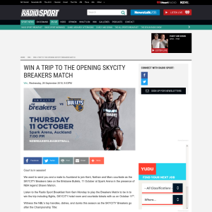 Win the Trip to the Opening Skycity Breakers Match