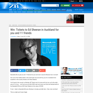 Win Tickets to Ed Sheeran in Auckland for you and 11 friends