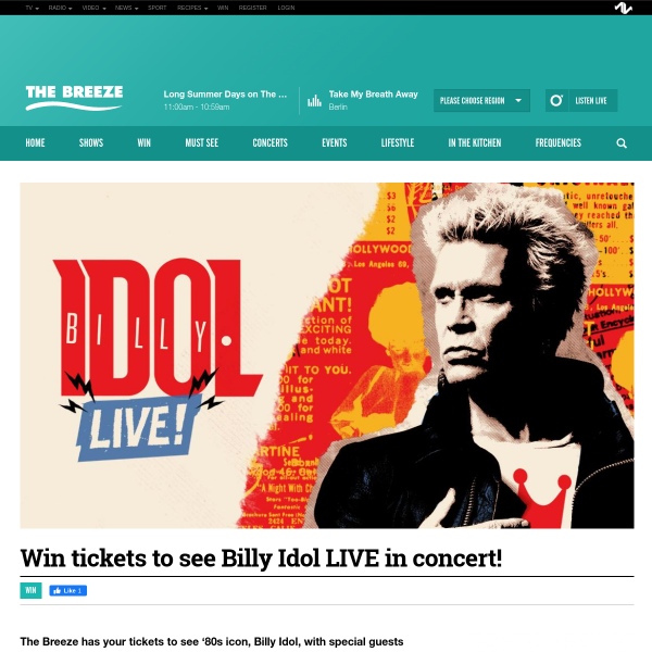 Win tickets to see Billy Idol Live in concert