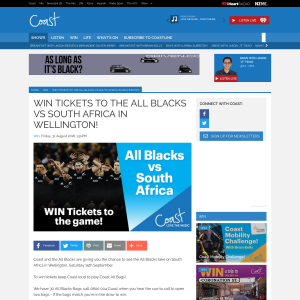 Win tickets to the All Blacks vs South African in Wellington